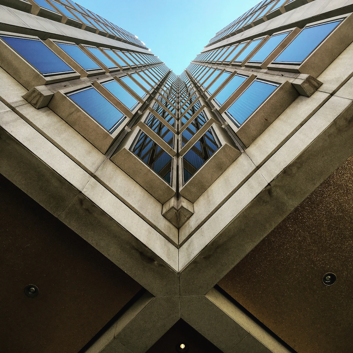 Low angle view of a brown high-rise building